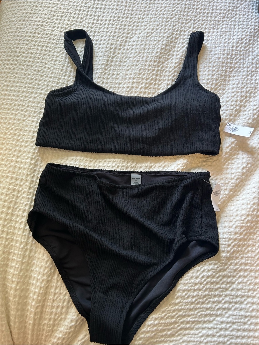 Old Navy NEW Black Ribbed Two-Piece Bikini Set Top XXL BOTTOM XL